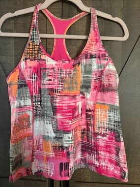 Calvin Klein Women's Pink Multi-Print Racerback Tank Top size Large